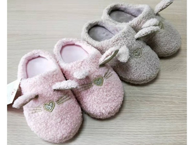 Picture of B592003-GIRLS BED SLIPPERS PINK WITH EMROIDERED GOLD HEART